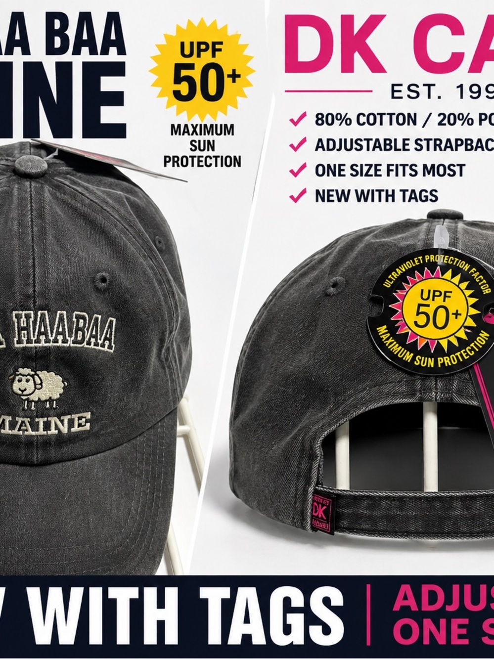 DK Cares Black Washed Cotton Adjustable Hat with UPF 50+